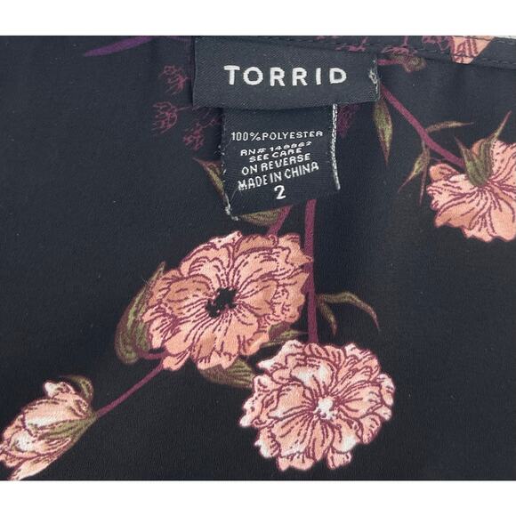 Torrid Black‎ Pink Purple Floral Top V-Neck Whimsigoth Ruffle Size 2X - Picture 5 of 8